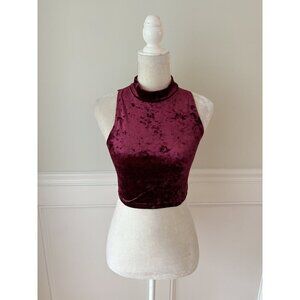 Forever 21 Velvet Burgundy High Neck Crop Top Small
